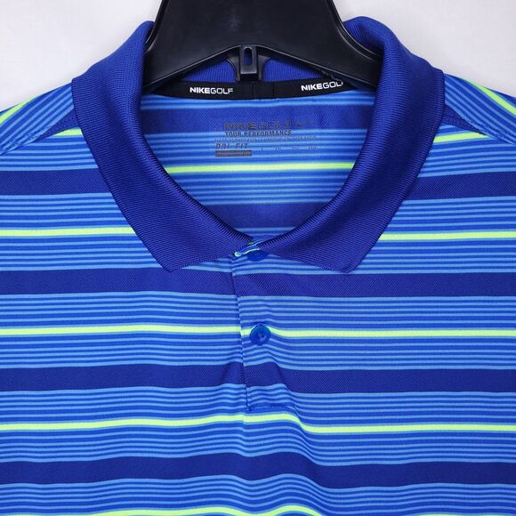 Nike Polo Shirt Mens XXL Striped Blue, Green Tour Performance Dri Fit Golf - Picture 1 of 11